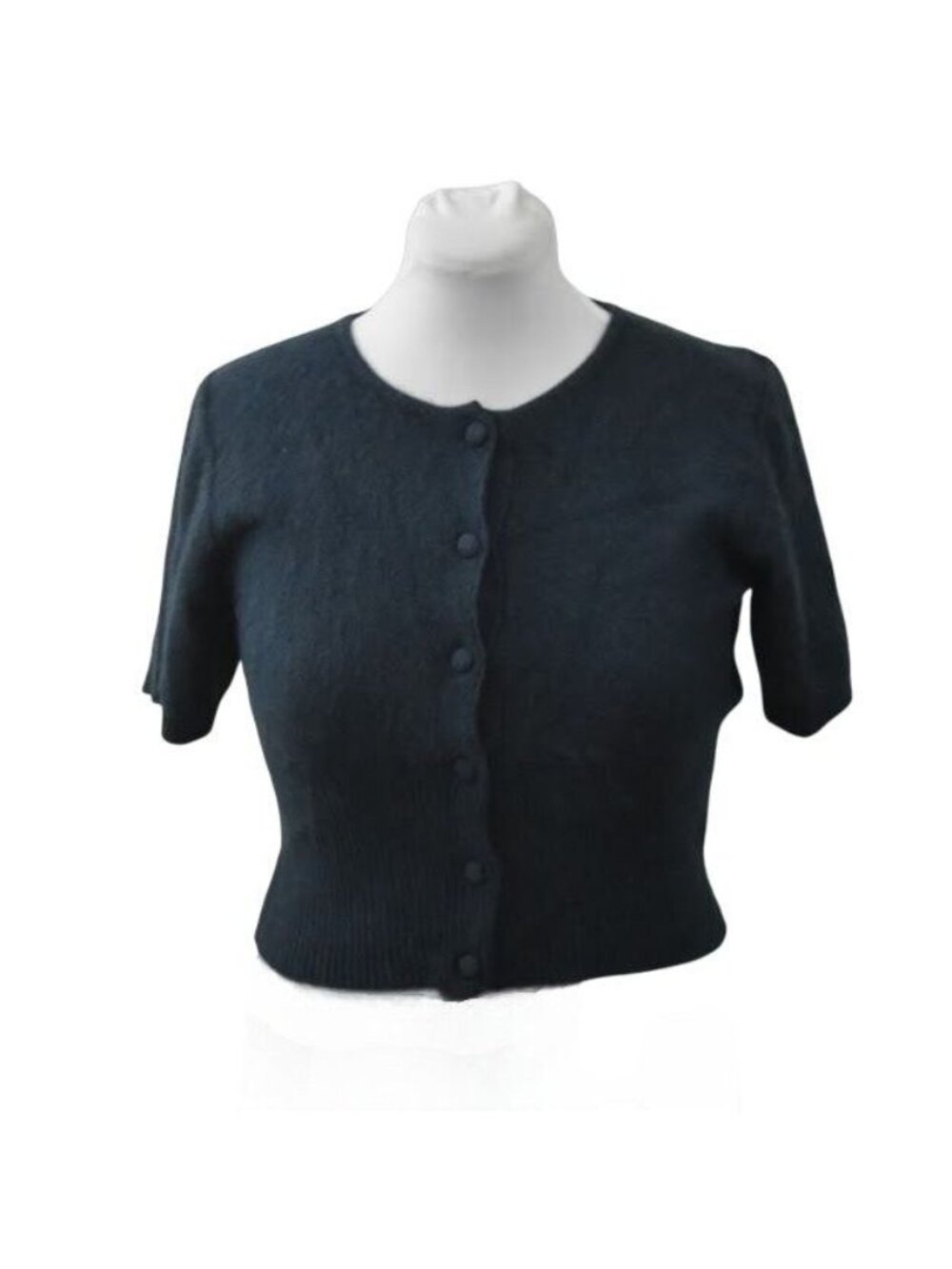Vintage Kraftwork Navy Blue Cropped Wool Cardigan Short Sleeve Medium